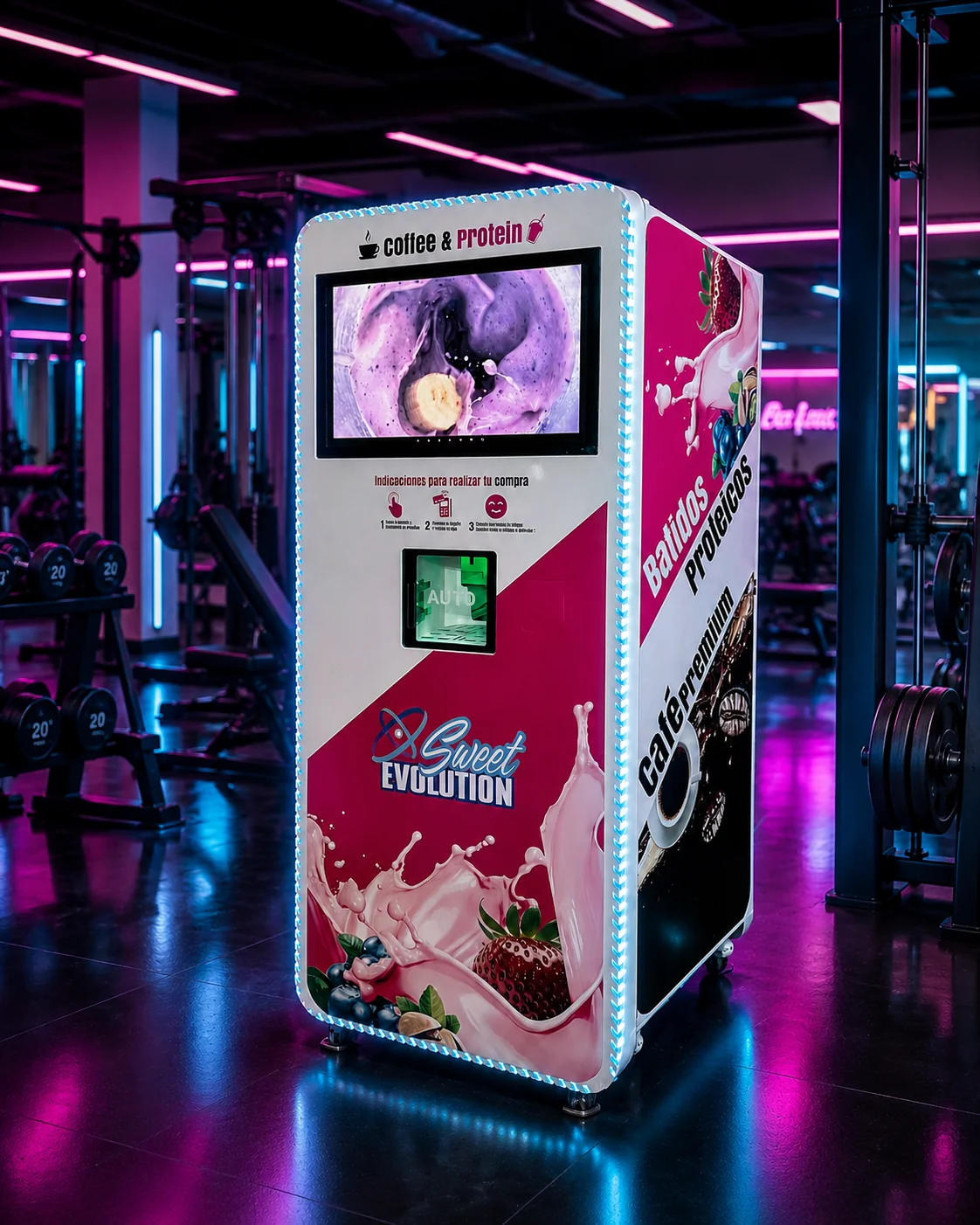 Sweet Protein — Máquina vending Sweet Evolution instalada en un gimnasio